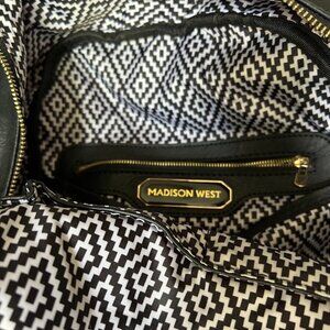 Madison West Black Vegan Leather Backpack W/ Basket Weave Braid - Brass Zippers